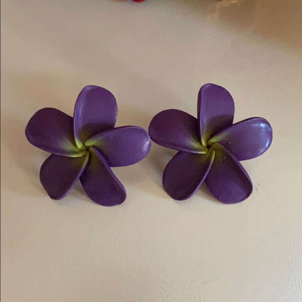 Purple and Yellow Hawaiian Flower Clip On Earrings